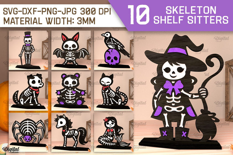 Skeleton Shelf Sitters LaserCut Bundle. Spooky Halloween SVG SVG Evgenyia Guschina 