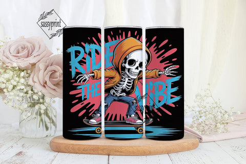 Skeleton Skater Vibe 20oz Tumbler Wrap Sublimation sassyprint 