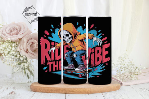 Skeleton Skater Vibe 20oz Tumbler Wrap Sublimation sassyprint 