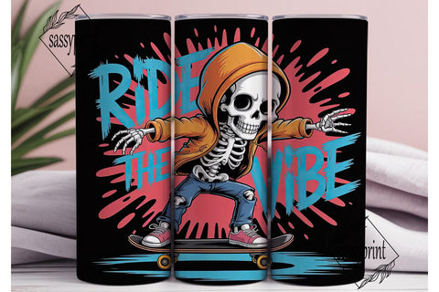 Skeleton Skater Vibe 20oz Tumbler Wrap Sublimation sassyprint 