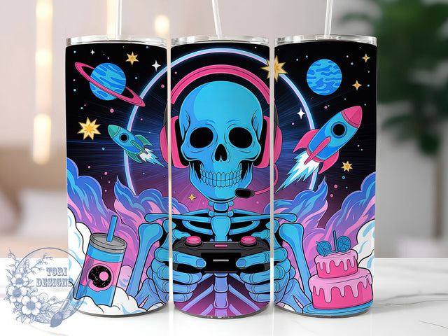 Skeleton Skull Gamer Halloween Tumbler, Gaming Skull Cup, 20Oz Tumbler Wrap, Video Game Drinkware, Sublimation Tumbler Design, Spooky Gamer Mug, Skull Gaming Coffee Cup Sublimation ToriDesigns 