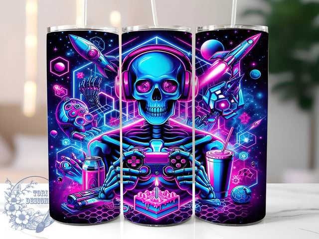 Skeleton Skull Gamer Halloween Tumbler, Gaming Skull Cup, 20Oz Tumbler Wrap, Video Game Drinkware, Sublimation Tumbler Design, Spooky Gamer Mug, Skull Gaming Coffee Cup Sublimation ToriDesigns 