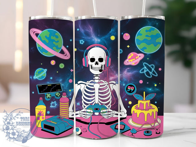 Skeleton Skull Gamer Life Tumbler, Gaming Skull Wrap, 20Oz Skinny Tumbler, Video Game Sublimation Design, Gamer Life Tumbler, Skull Gaming Wrap, Esports Tumbler Design Sublimation ToriDesigns 