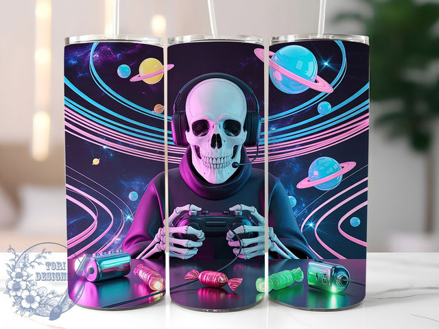 Skeleton Skull Gamer Life Tumbler, Gaming Skull Wrap, 20Oz Skinny Tumbler, Video Game Sublimation Design, Gamer Life Tumbler, Skull Gaming Wrap, Esports Tumbler Design Sublimation ToriDesigns 