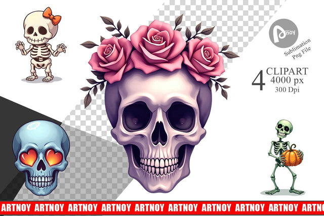 Skeleton Skulls Clipart Sublimation artnoy 