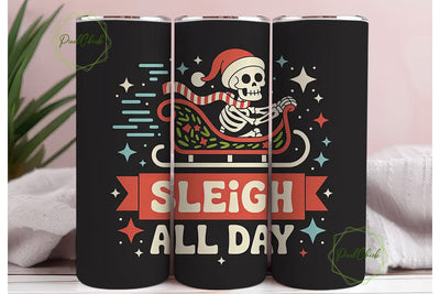 Skeleton Sleigh Christmas Tumbler Wrap Sublimation PixelChick 