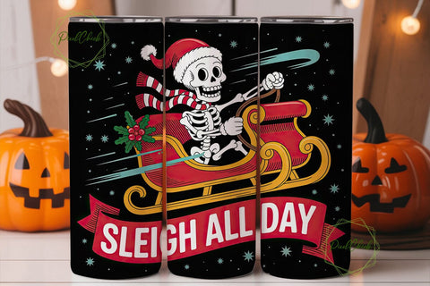 Skeleton Sleigh Christmas Tumbler Wrap Sublimation PixelChick 
