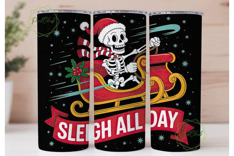 Skeleton Sleigh Christmas Tumbler Wrap Sublimation PixelChick 