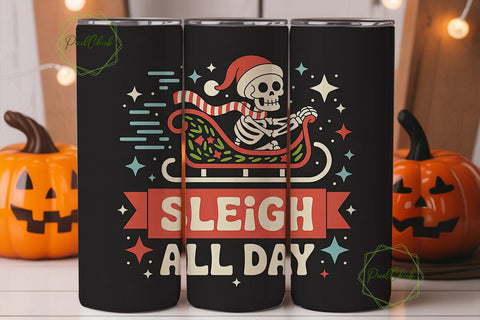 Skeleton Sleigh Christmas Tumbler Wrap Sublimation PixelChick 