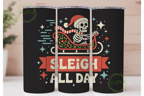 Skeleton Sleigh Christmas Tumbler Wrap Sublimation PixelChick 