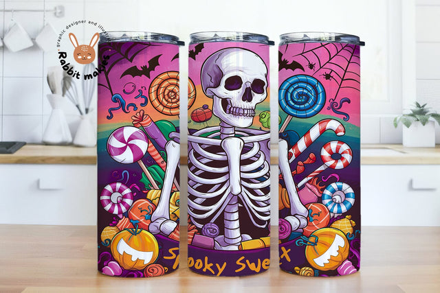 Skeleton Spooky Sweet Halloween Candy 20oz Skinny Tumbler Png, Snarky Skeleton Sublimation Design Sublimation Rabbitmakies 