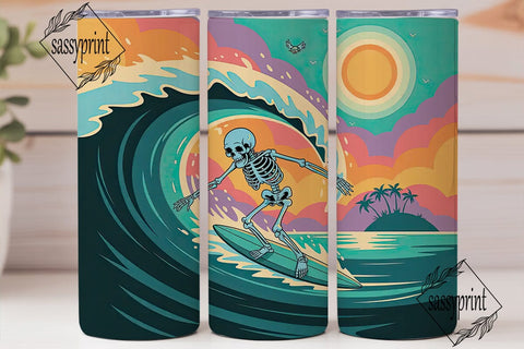 Skeleton Surfer 20oz Tumbler Wrap Sublimation sassyprint 