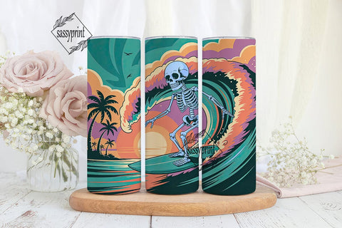Skeleton Surfer 20oz Tumbler Wrap Sublimation sassyprint 