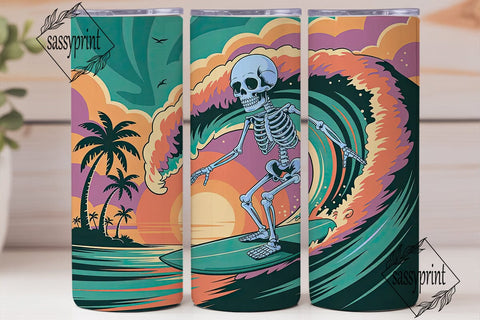 Skeleton Surfer 20oz Tumbler Wrap Sublimation sassyprint 