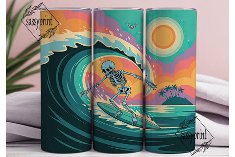 Skeleton Surfer 20oz Tumbler Wrap Sublimation sassyprint 