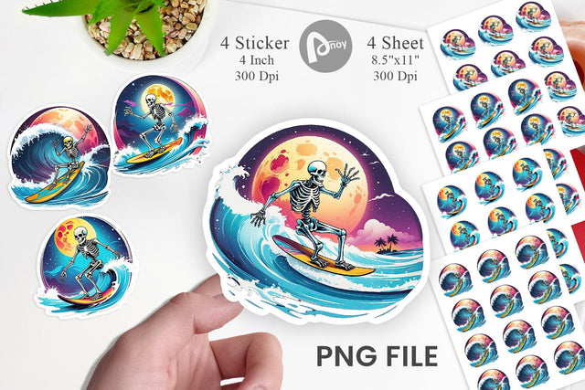 Skeleton Surfing Sticker Sublimation artnoy 