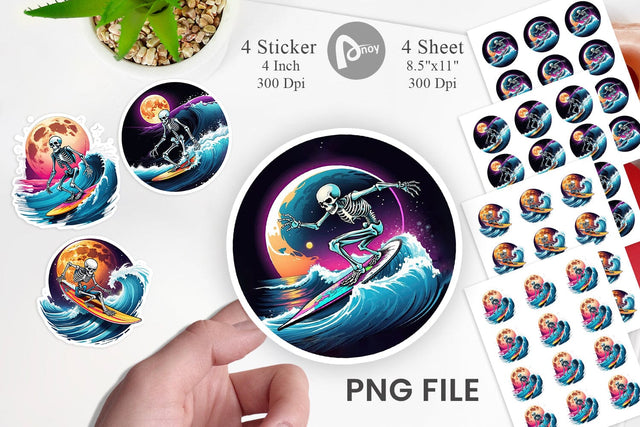 Skeleton Surfing Sticker Sublimation artnoy 