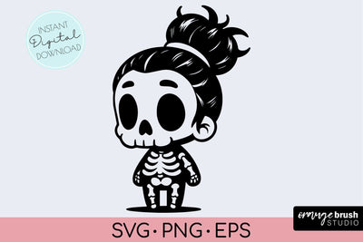 Skeleton SVG, Halloween Messy Bun Mom Skull SVG for Cricut SVG OrangeBrushStudio 