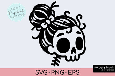 Skeleton SVG, Halloween Messy Bun Mom Skull SVG for Cricut SVG OrangeBrushStudio 