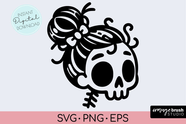 Skeleton SVG, Halloween Messy Bun Mom Skull SVG for Cricut SVG OrangeBrushStudio 