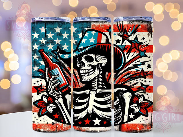 Skeleton Tumbler, Cowboy Design, July 4th Decor, Beer Tumbler, 20oz Wrap, Sublimation PNG, Patriotic Tumbler Sublimation SvggirlplusArt 