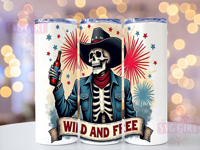Skeleton Tumbler, Cowboy Design, July 4th Decor, Beer Tumbler, 20oz Wrap, Sublimation PNG, Patriotic Tumbler Sublimation SvggirlplusArt 