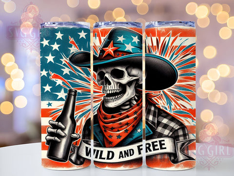 Skeleton Tumbler, Cowboy Design, July 4th Decor, Beer Tumbler, 20oz Wrap, Sublimation PNG, Patriotic Tumbler Sublimation SvggirlplusArt 