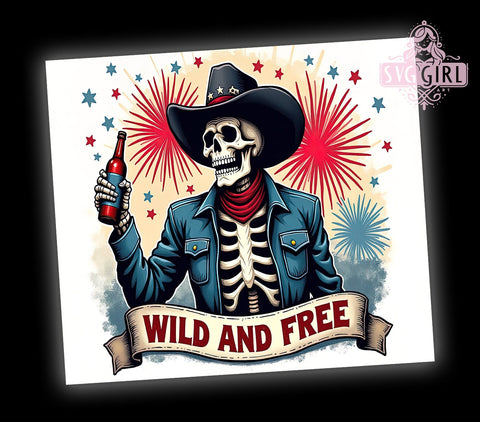 Skeleton Tumbler, Cowboy Design, July 4th Decor, Beer Tumbler, 20oz Wrap, Sublimation PNG, Patriotic Tumbler Sublimation SvggirlplusArt 