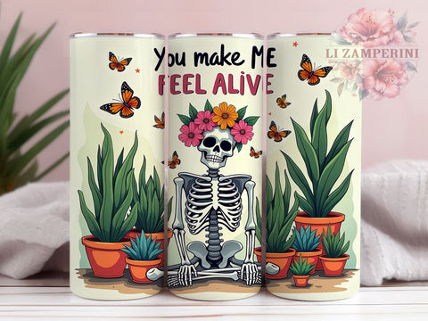 Skeleton Tumbler, Feel Alive Gift, Halloween Drinkware, Inspirational Sublimation, Spooky Decor, Fun Quotes Mug, Unique Gifts Sublimation Li Zamperini 