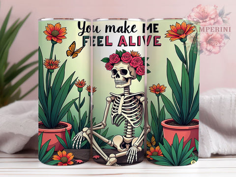 Skeleton Tumbler, Feel Alive Gift, Halloween Drinkware, Inspirational Sublimation, Spooky Decor, Fun Quotes Mug, Unique Gifts Sublimation Li Zamperini 