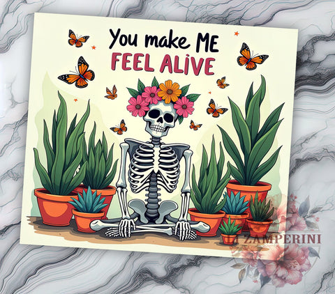 Skeleton Tumbler, Feel Alive Gift, Halloween Drinkware, Inspirational Sublimation, Spooky Decor, Fun Quotes Mug, Unique Gifts Sublimation Li Zamperini 