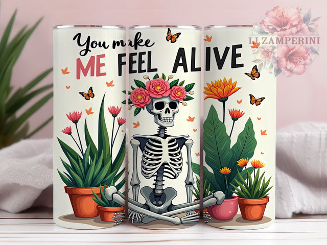 Skeleton Tumbler, Feel Alive Gift, Halloween Drinkware, Inspirational Sublimation, Spooky Decor, Fun Quotes Mug, Unique Gifts Sublimation Li Zamperini 