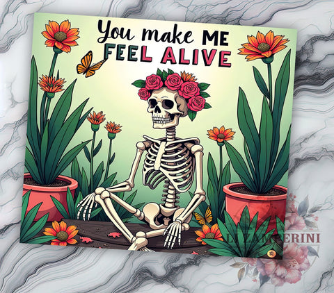 Skeleton Tumbler, Feel Alive Gift, Halloween Drinkware, Inspirational Sublimation, Spooky Decor, Fun Quotes Mug, Unique Gifts Sublimation Li Zamperini 