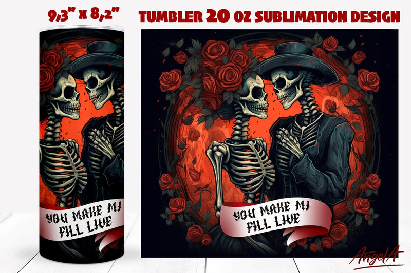 Skeleton tumbler wrap, Gothic wedding tumbler, Love quotes Sublimation Angelina Semenova 