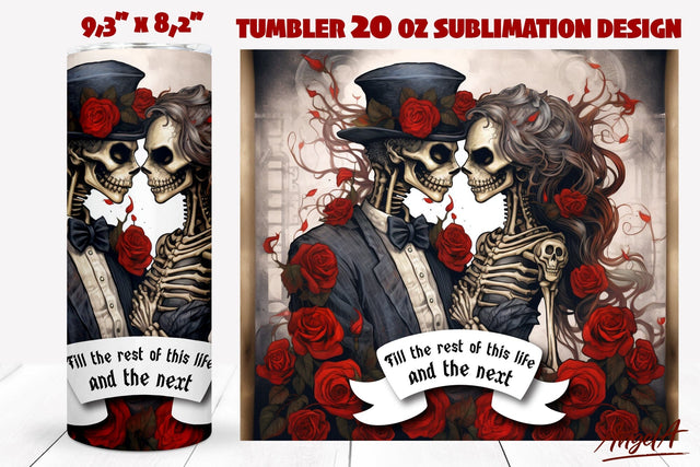 Skeleton tumbler wrap, Gothic wedding tumbler, Love quotes Sublimation Angelina Semenova 