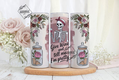 Skeleton & Wine 20oz Tumbler Wrap Sublimation sassyprint 