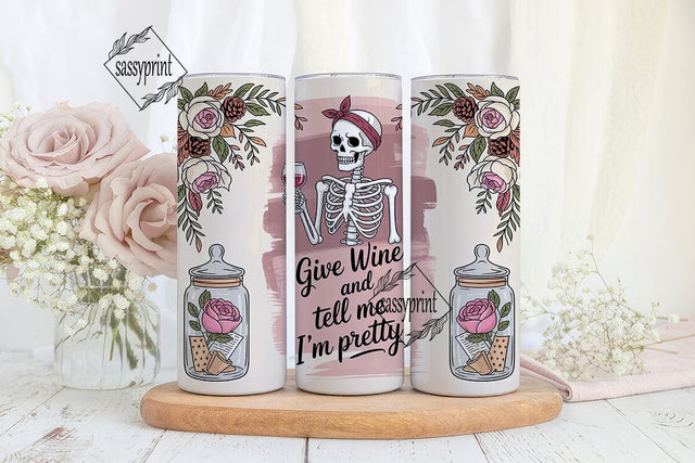 Skeleton & Wine 20oz Tumbler Wrap Sublimation sassyprint 