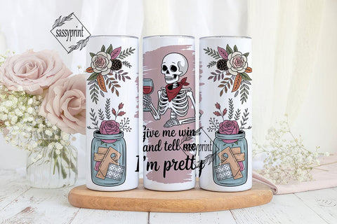 Skeleton & Wine 20oz Tumbler Wrap Sublimation sassyprint 