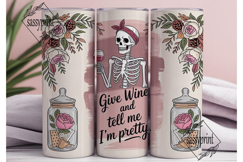 Skeleton & Wine 20oz Tumbler Wrap Sublimation sassyprint 