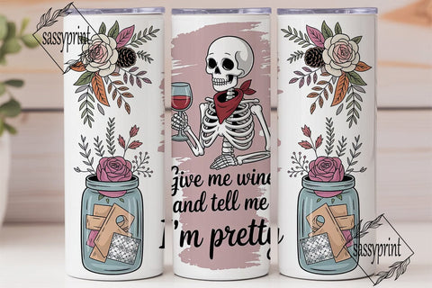 Skeleton & Wine 20oz Tumbler Wrap Sublimation sassyprint 