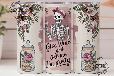 Skeleton & Wine 20oz Tumbler Wrap Sublimation sassyprint 