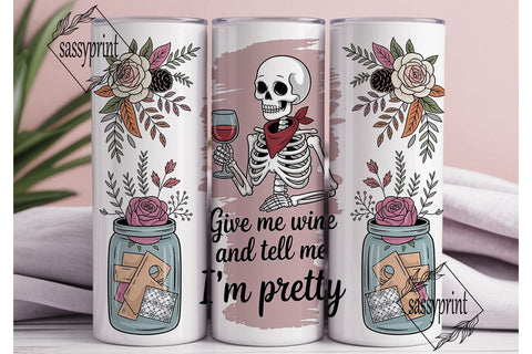 Skeleton & Wine 20oz Tumbler Wrap Sublimation sassyprint 