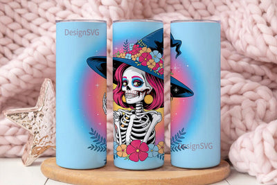 Skeleton Witch 20oz Tumbler Wrap Sublimation DesignSVG 