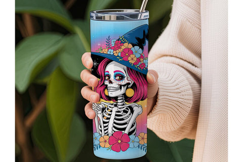 Skeleton Witch 20oz Tumbler Wrap Sublimation DesignSVG 