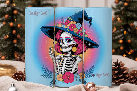 Skeleton Witch 20oz Tumbler Wrap Sublimation DesignSVG 