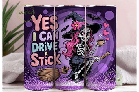 Skeleton Witch 20oz Tumbler Wrap Sublimation PixelChick 
