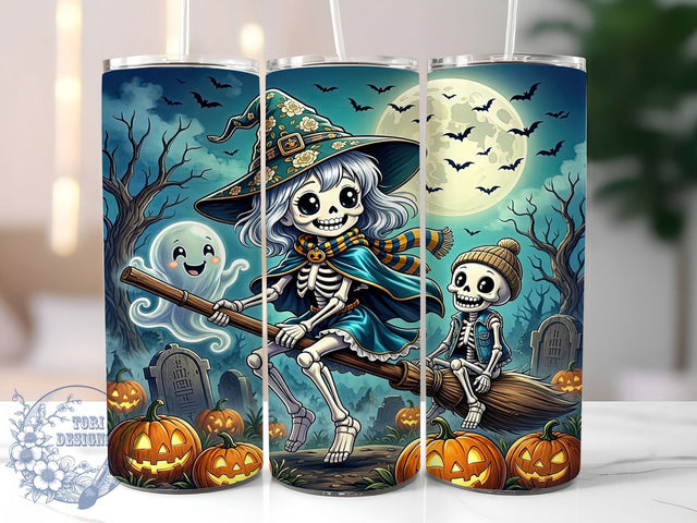 Skeleton Witch Night 20oz Tumbler, Skeleton witch night, Halloween tumbler wrap, 20oz skinny tumbler, Witch print design, Sublimation halloween design, Spooky skeleton pattern Sublimation ToriDesigns 