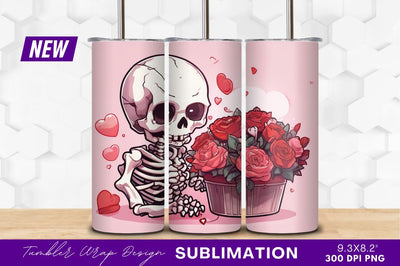 Skeleton With Roses Tumbler Png For Valentine Sublimation Regulrcrative 