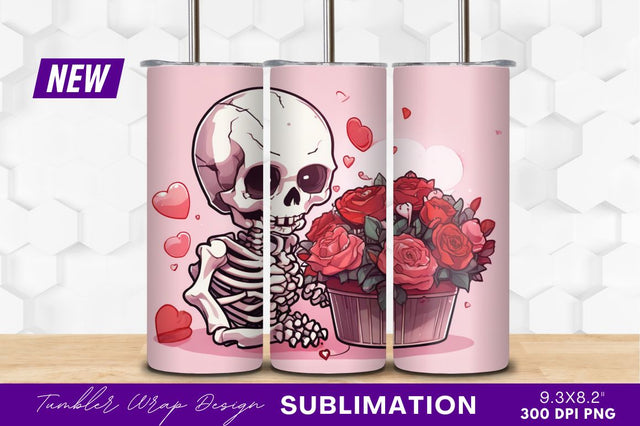 Skeleton With Roses Tumbler Png For Valentine Sublimation Regulrcrative 
