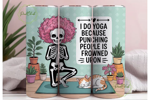 Skeleton Yoga 20oz Tumbler Wrap Sublimation PixelChick 
